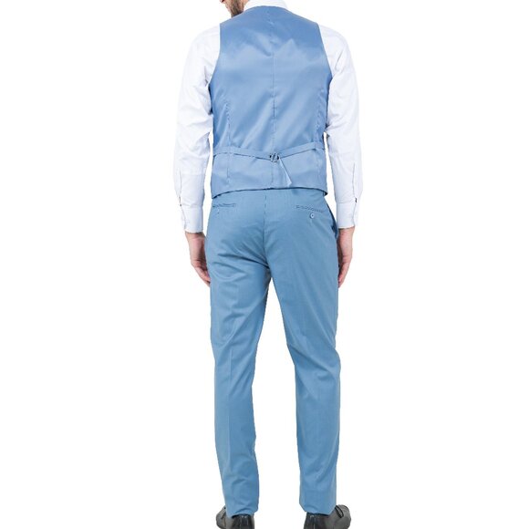 Solid Dusty Blue 3 Piece Slim Fit Tazzio Men's Suit - Picture 3 of 6